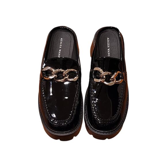 Azalea Wang Black Patent Leather Chain Loafers (Size 9) - Picture 2 of 14